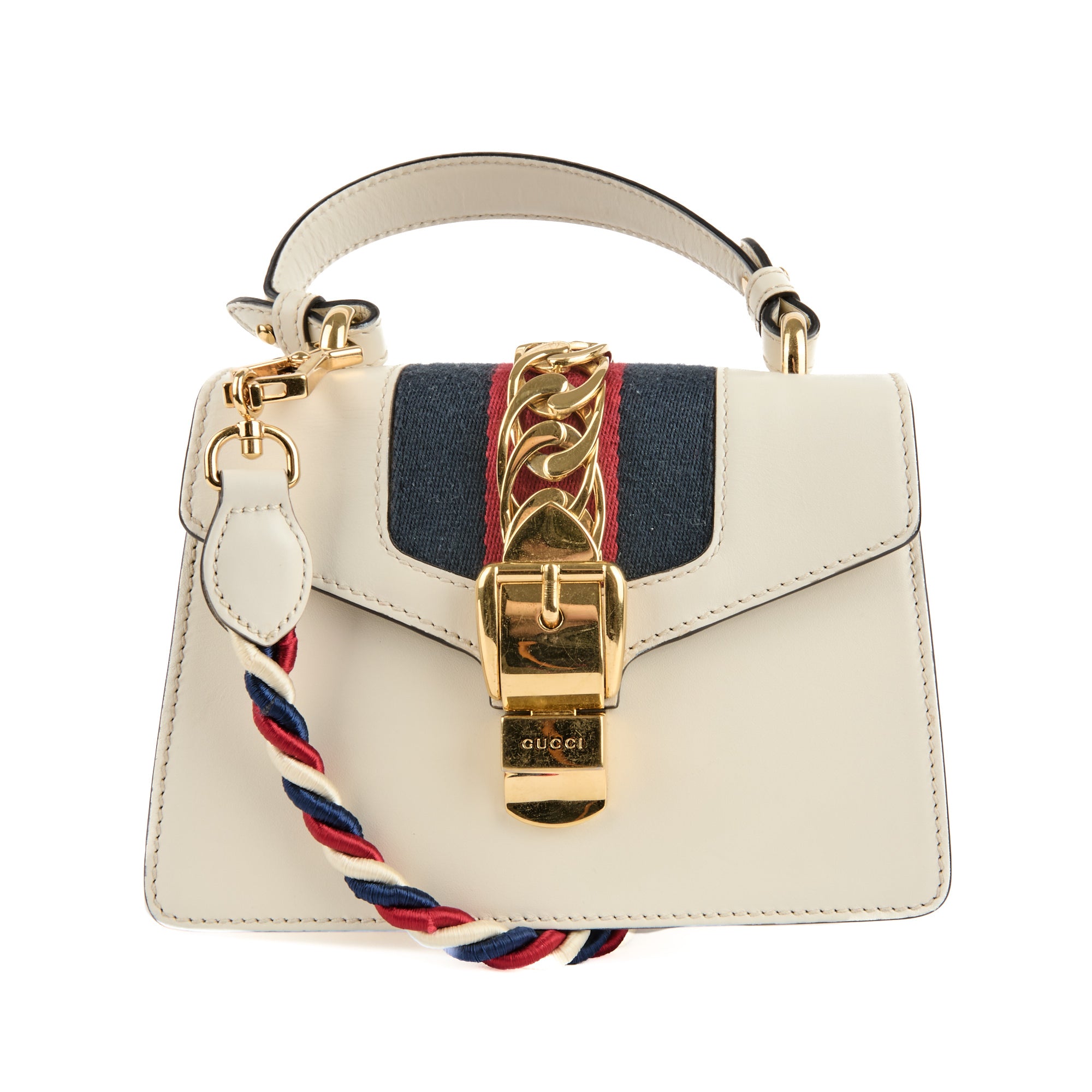 GUCCI - Sac bandoulière Sylvie Handle bande web cuir blanc - Handbag