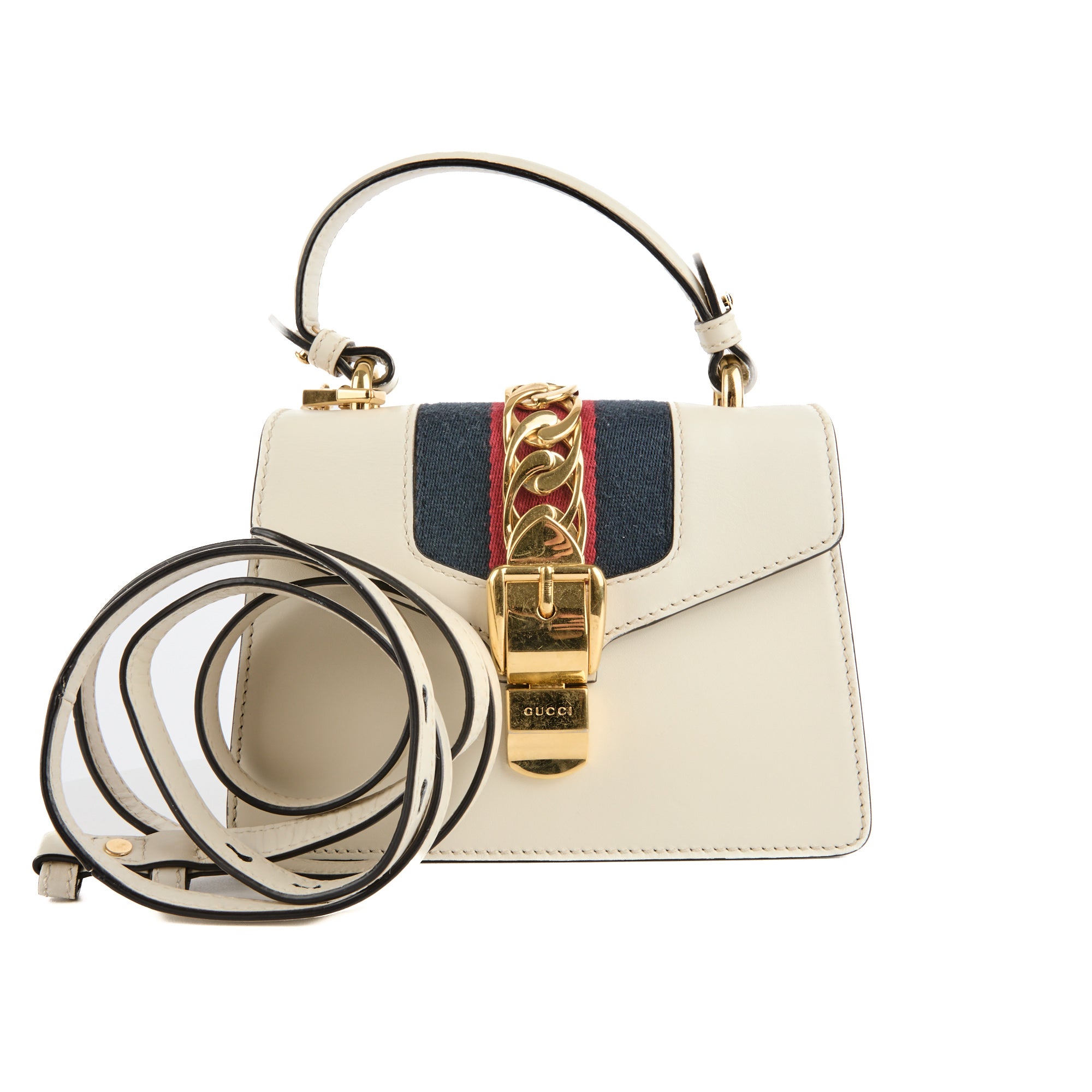 GUCCI - Sac bandoulière Sylvie Handle bande web cuir blanc - Handbag