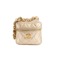 CHANEL - Sac Pochette Mini Cube Logo CC cuir doré - Handbag