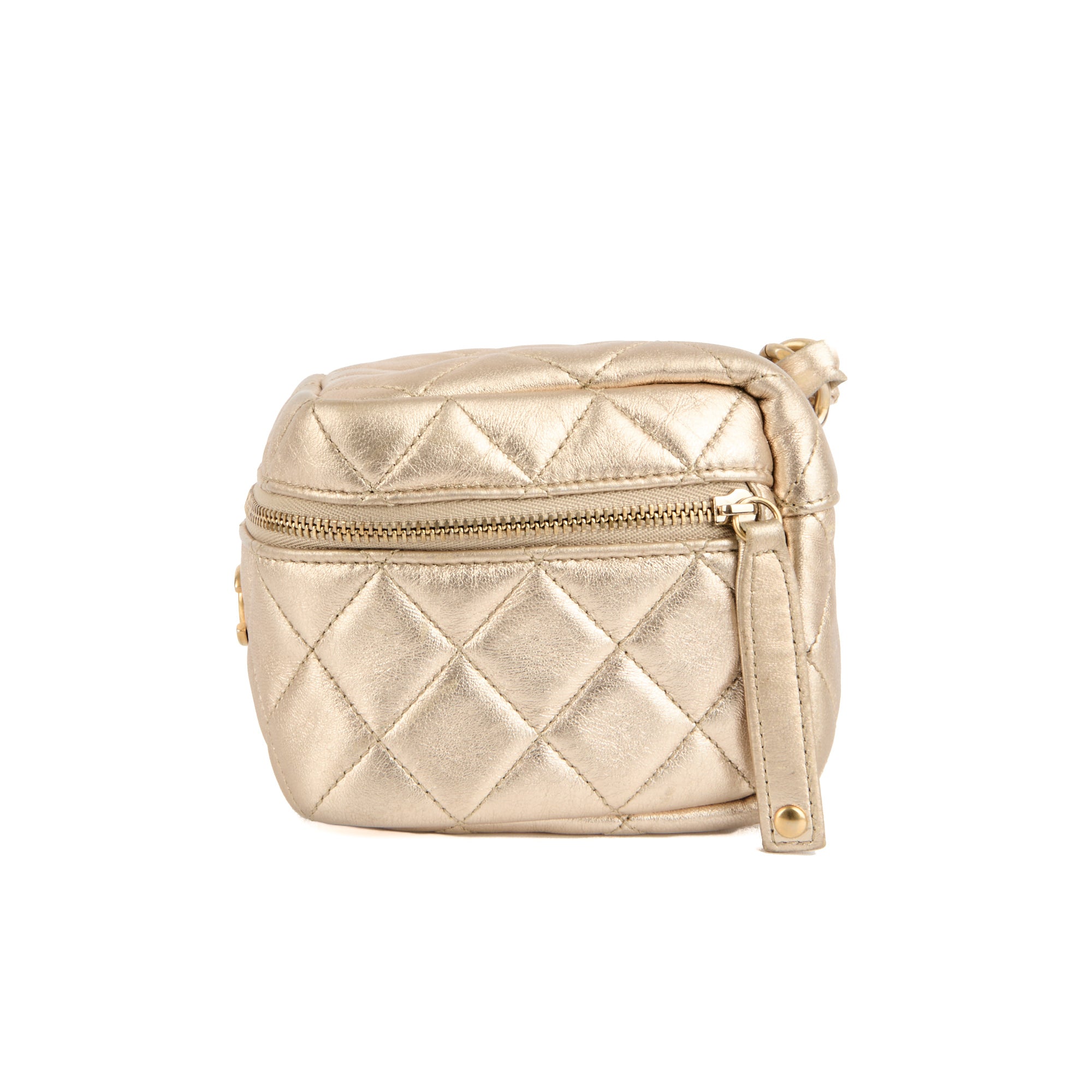 CHANEL - Sac Pochette Mini Cube Logo CC cuir doré - Handbag