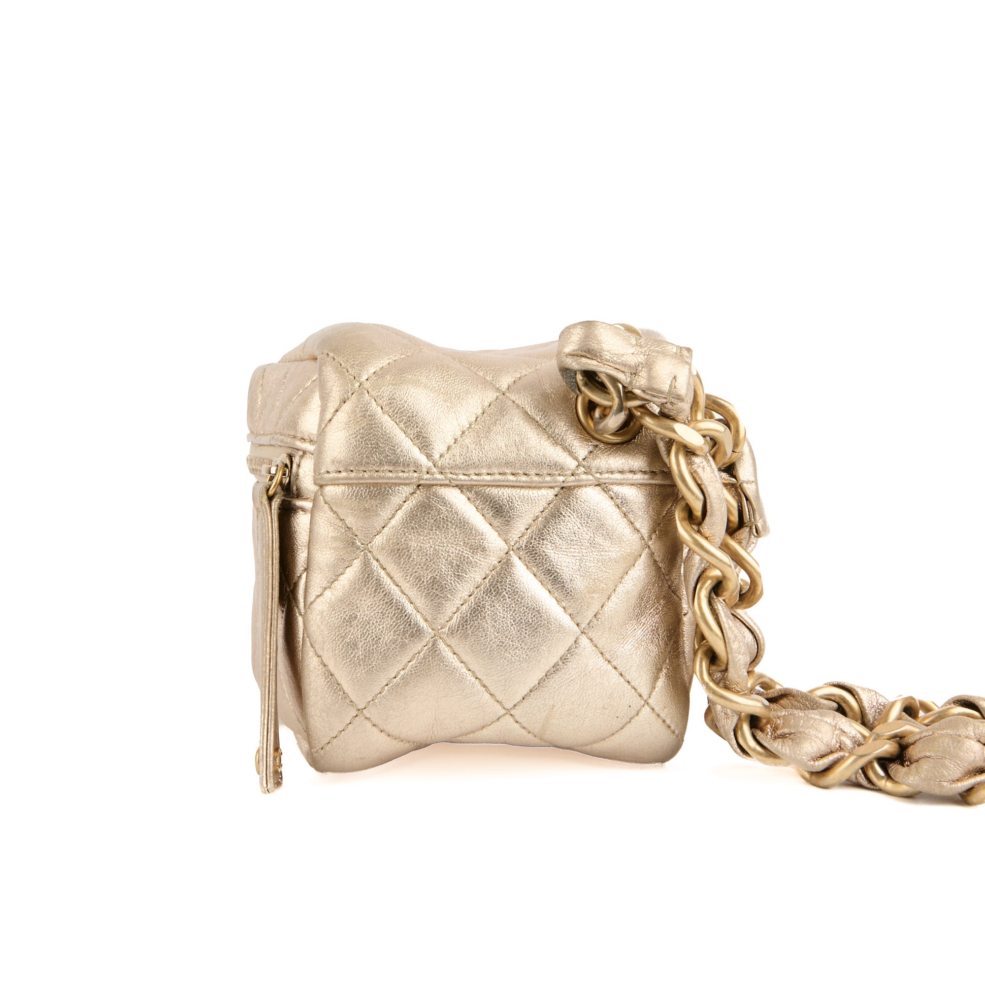 CHANEL - Sac Pochette Mini Cube Logo CC cuir doré - Handbag