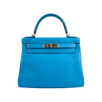 HERMES - Kelly II 28 Evercolor calfskin leather blue handbag