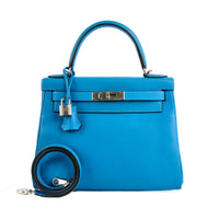 HERMES - Kelly II 28 Evercolor calfskin leather blue handbag