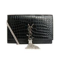 SAINT LAURENT - Sac à main Mini Kate cuir embossé crocodile noir - Handbag