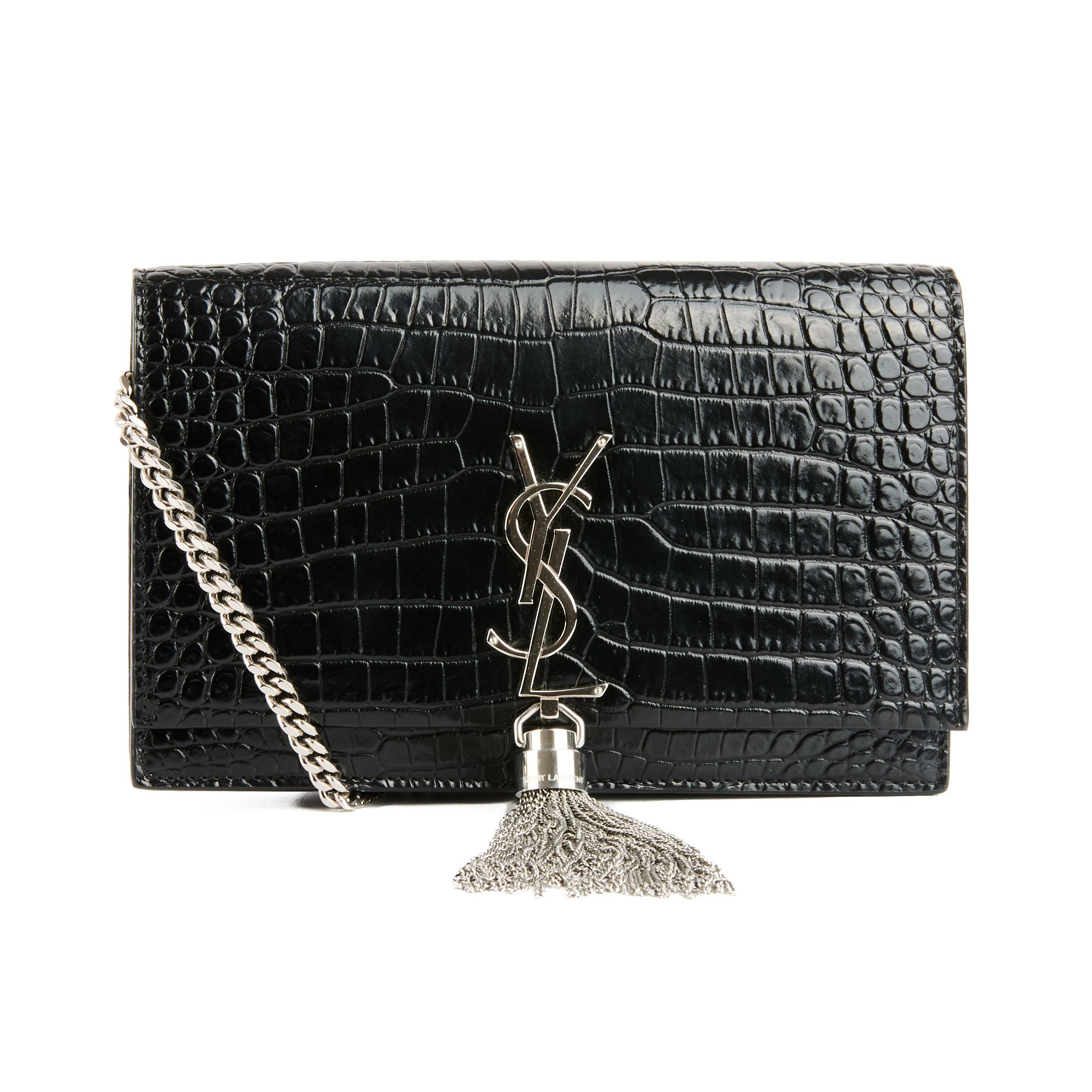 SAINT LAURENT - Sac à main Mini Kate cuir embossé crocodile noir - Handbag
