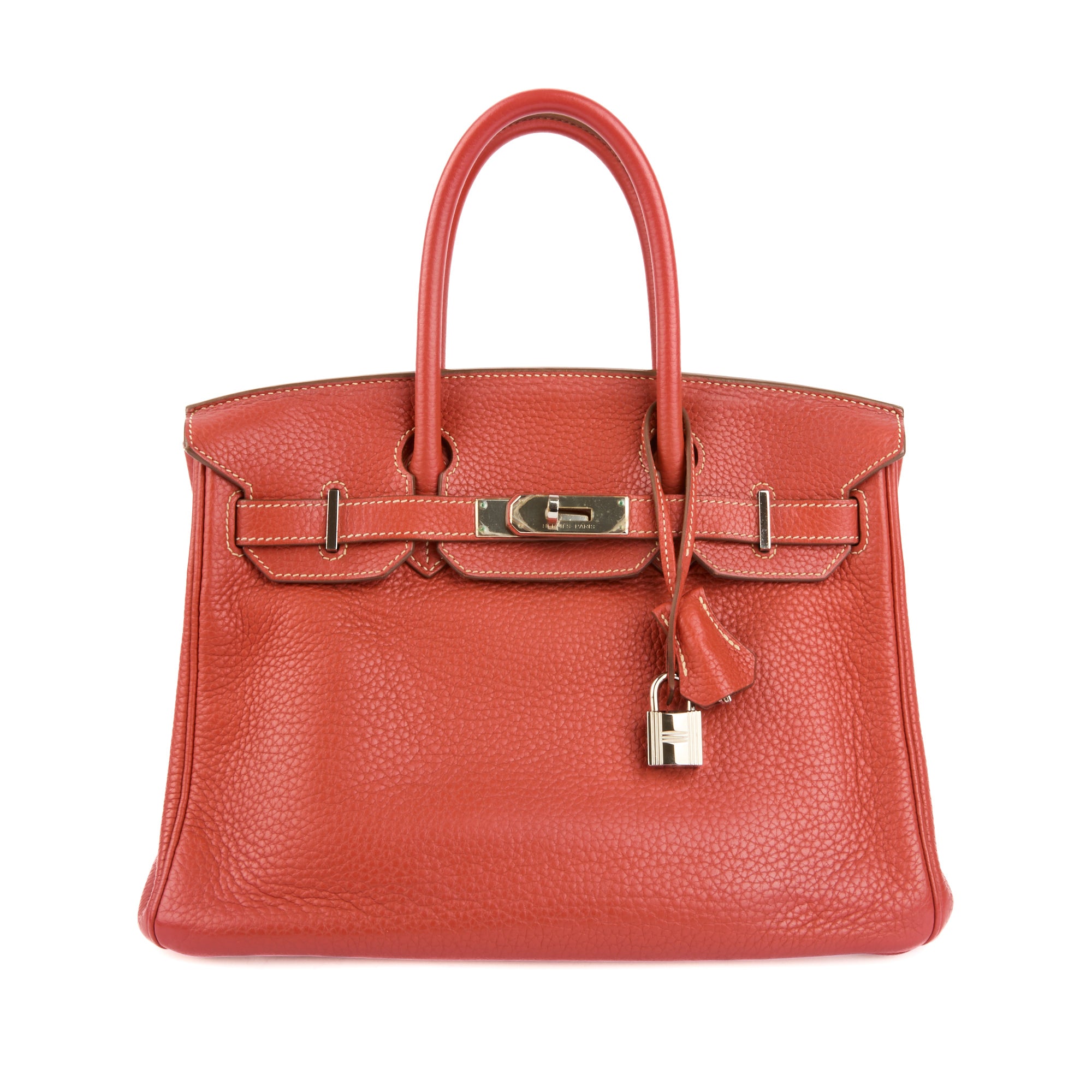 HERMES - Sac à main Birkin 30 cuir Taurillon Clémence rouge brique - Handbag