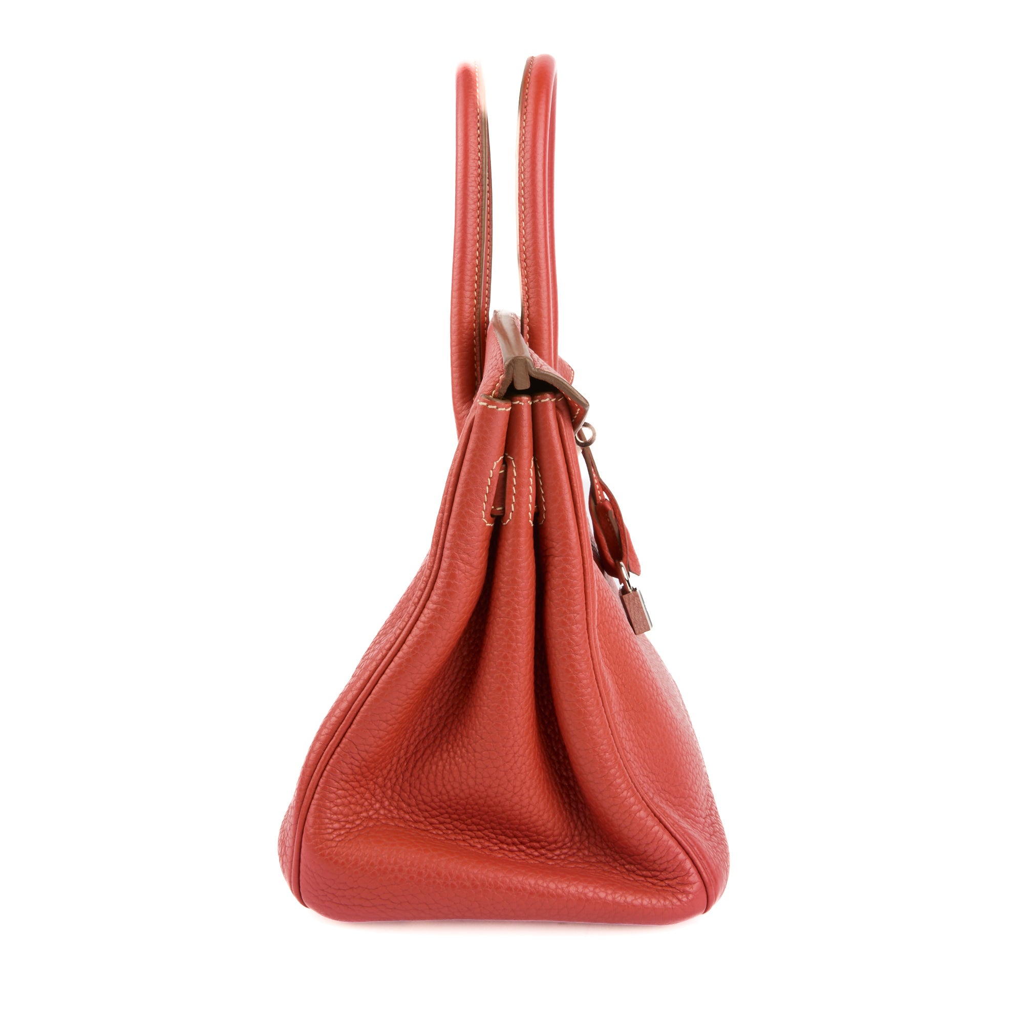 HERMES - Sac à main Birkin 30 cuir Taurillon Clémence rouge brique - Handbag