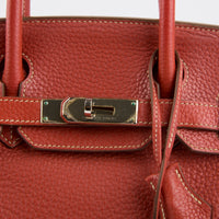 HERMES - Sac à main Birkin 30 cuir Taurillon Clémence rouge brique - Handbag