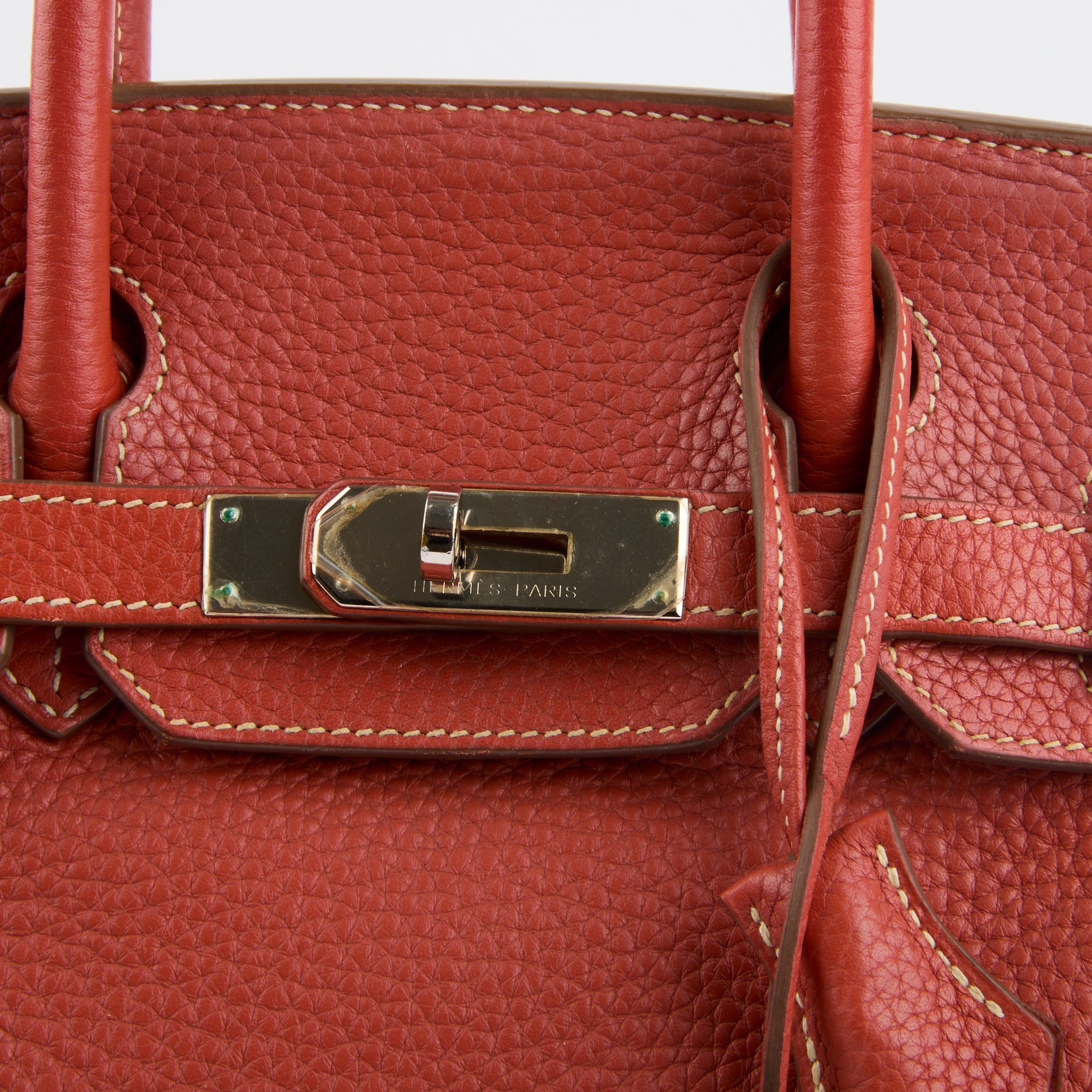 HERMES - Sac à main Birkin 30 cuir Taurillon Clémence rouge brique - Handbag