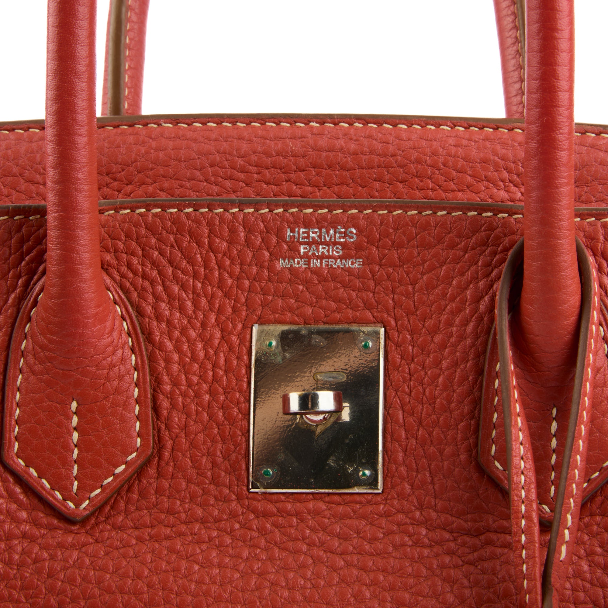 HERMES - Sac à main Birkin 30 cuir Taurillon Clémence rouge brique - Handbag