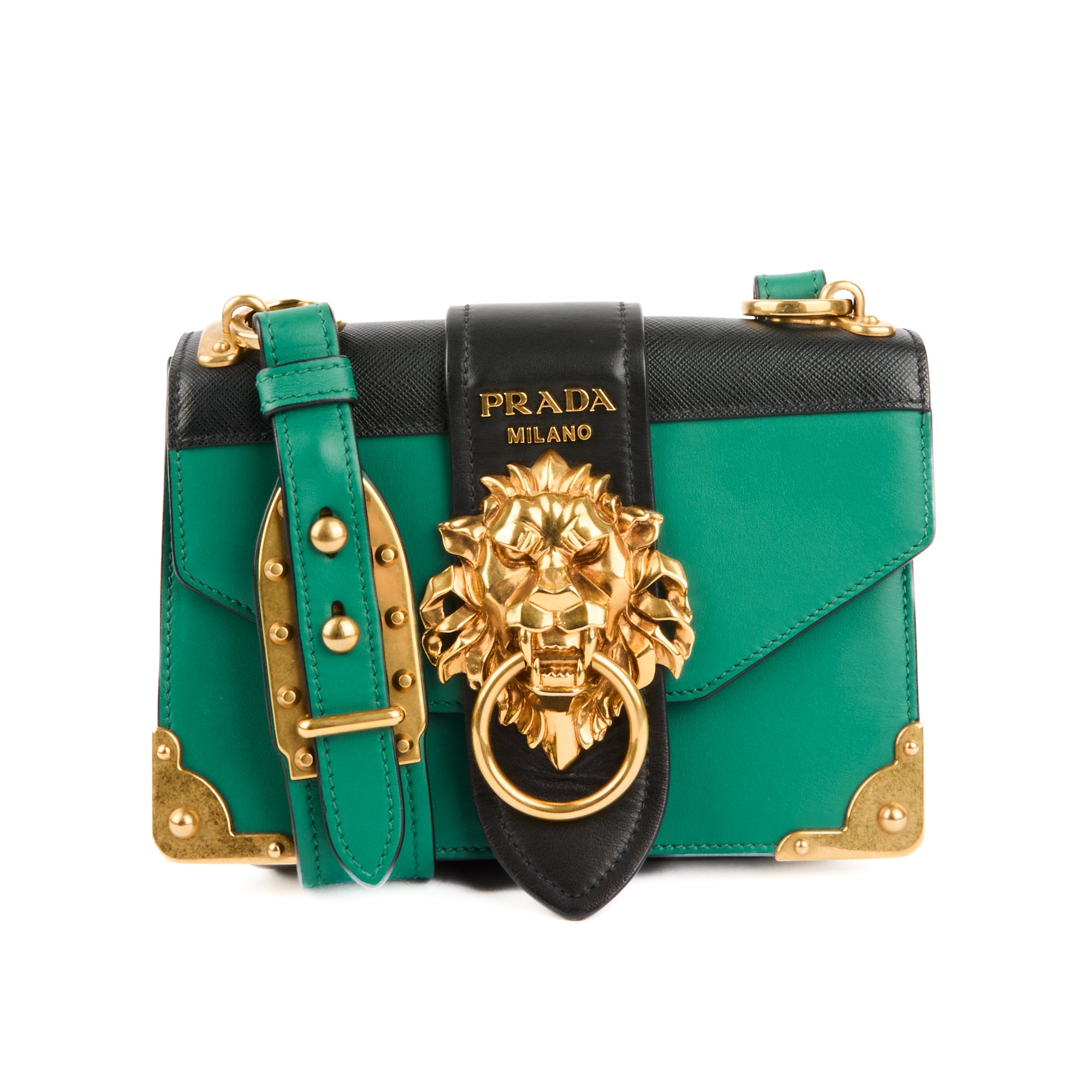 PRADA - Sac bandoulière Animalier Cahier cuir vert noir - Handbag