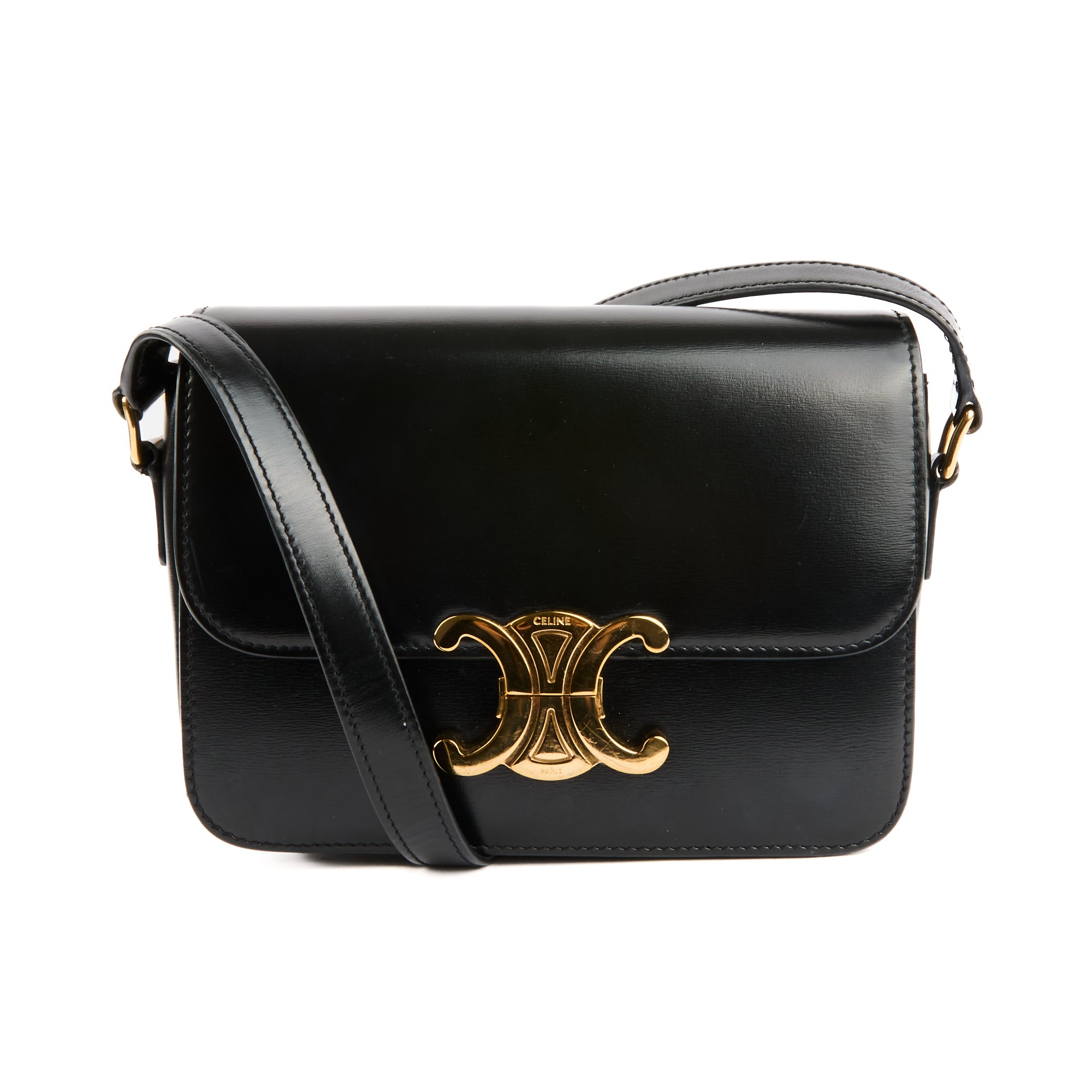 CELINE - Sac bandoulière Triomphe Teen cuir noir - Handbag