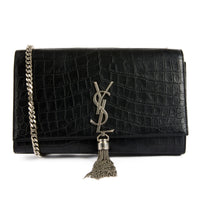 SAINT LAURENT - Sac à main Mini Kate cuir embossé crocodile noir - Handbag
