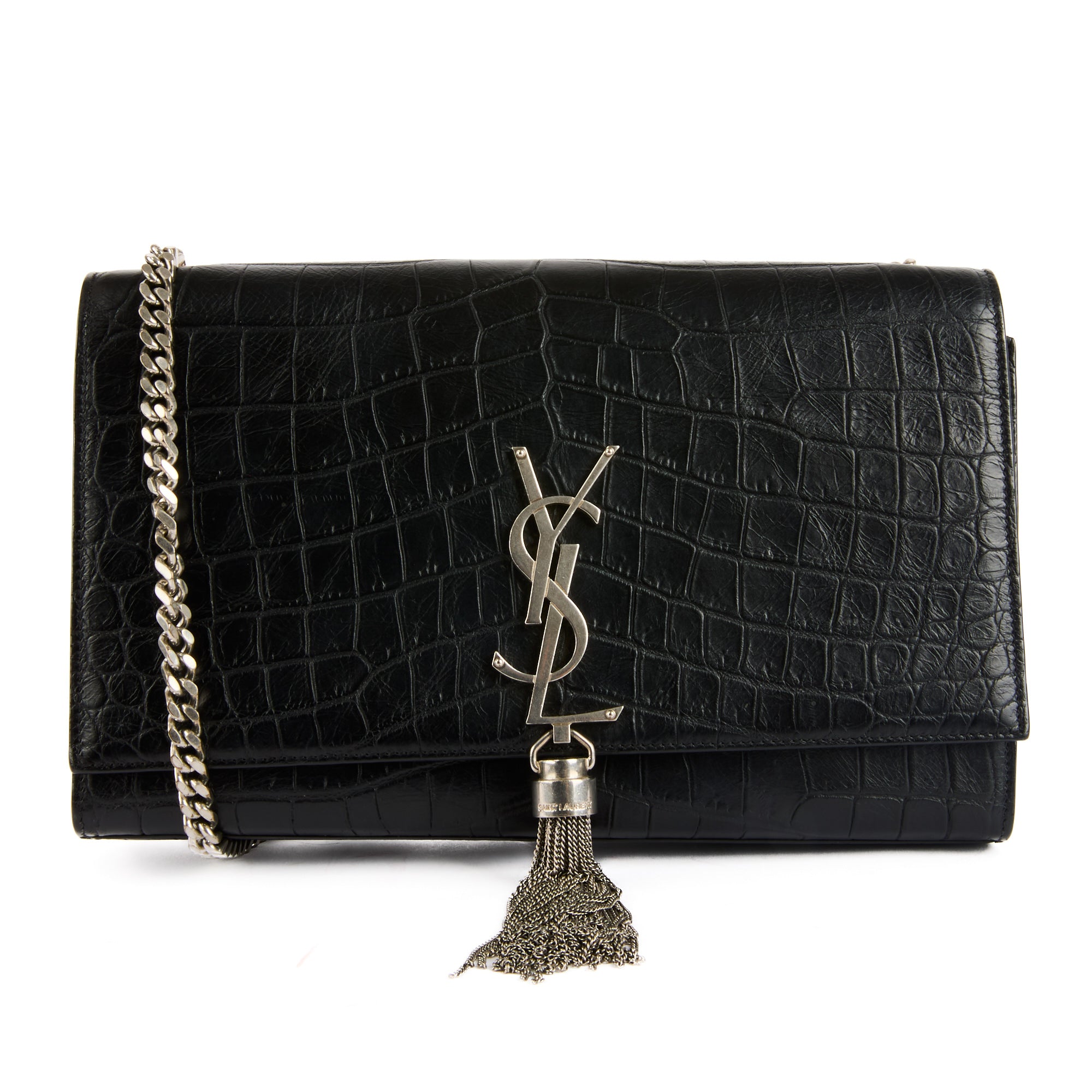 SAINT LAURENT - Sac à main Mini Kate cuir embossé crocodile noir - Handbag