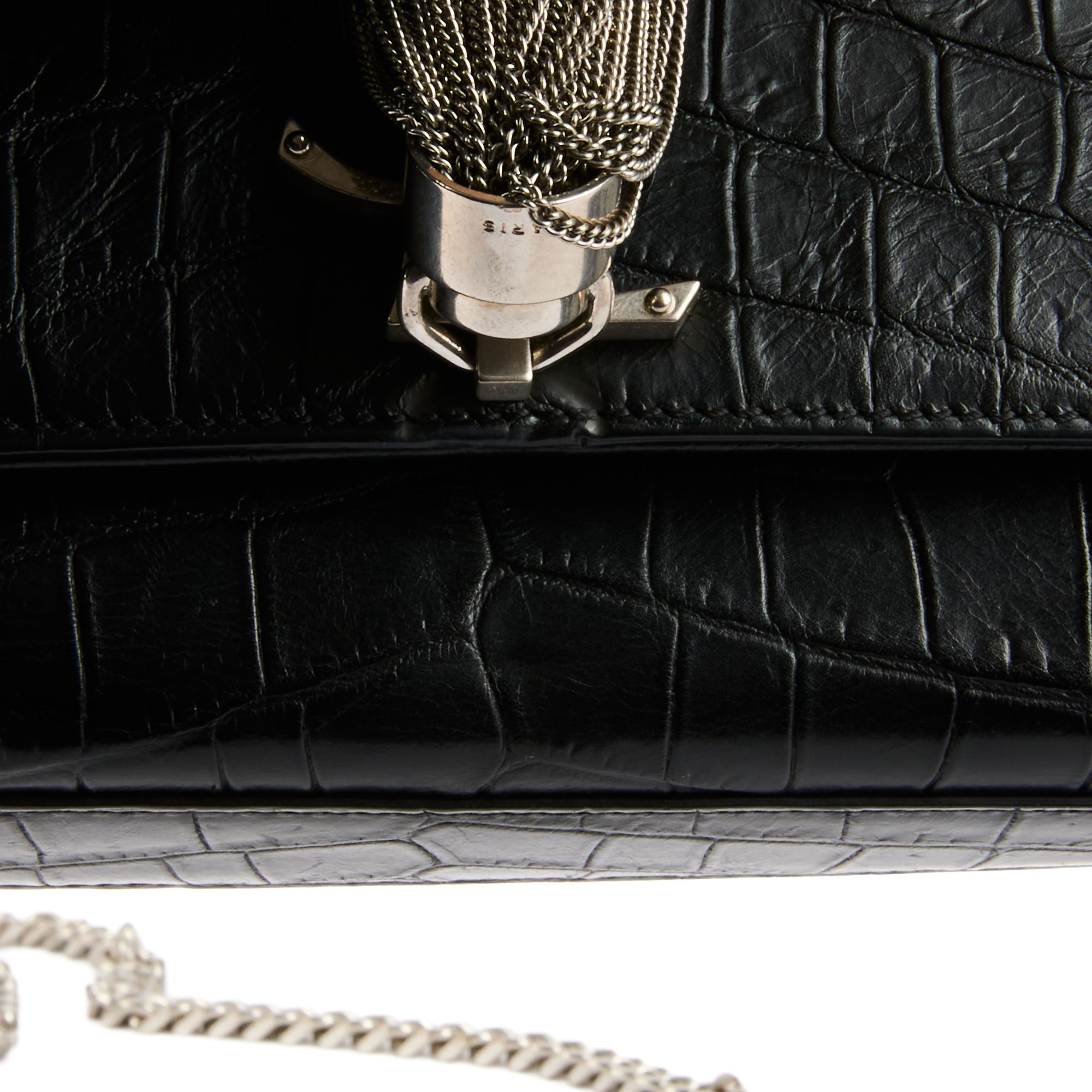 SAINT LAURENT - Sac à main Mini Kate cuir embossé crocodile noir - Handbag