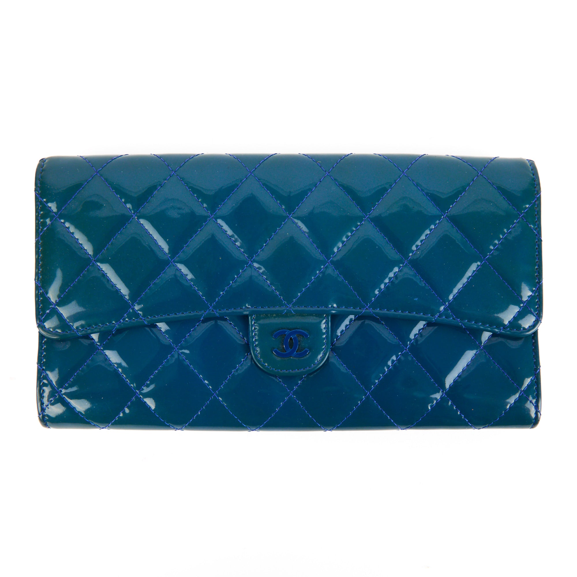 CHANEL - Portefeuille Timeless CC Classique cuir vernis bleu - Handbag