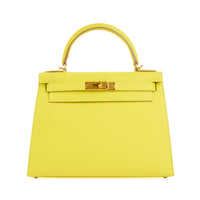 HERMES - Sac à main Kelly 28 Sellier cuir Epsom Jaune Lime - Handbag