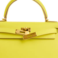 HERMES - Sac à main Kelly 28 Sellier cuir Epsom Jaune Lime - Handbag