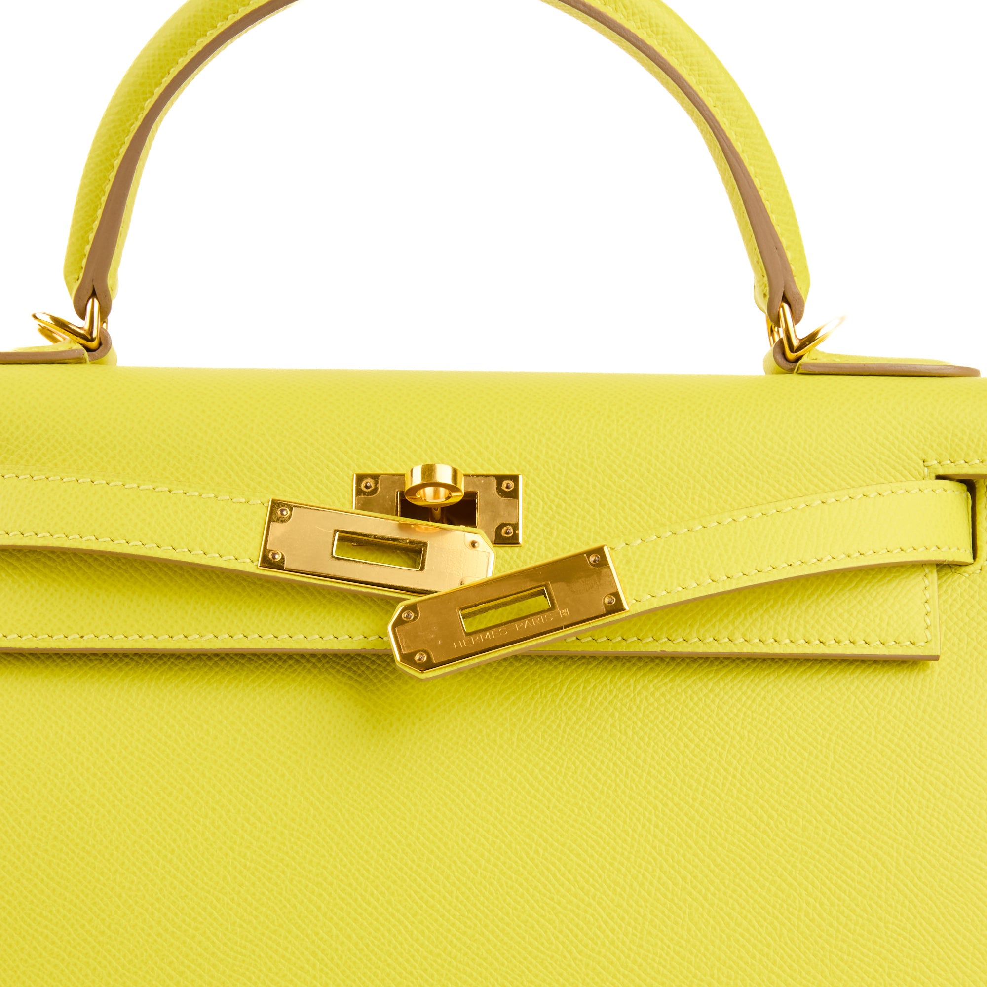 HERMES - Sac à main Kelly 28 Sellier cuir Epsom Jaune Lime - Handbag