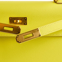 HERMES - Sac à main Kelly 28 Sellier cuir Epsom Jaune Lime - Handbag