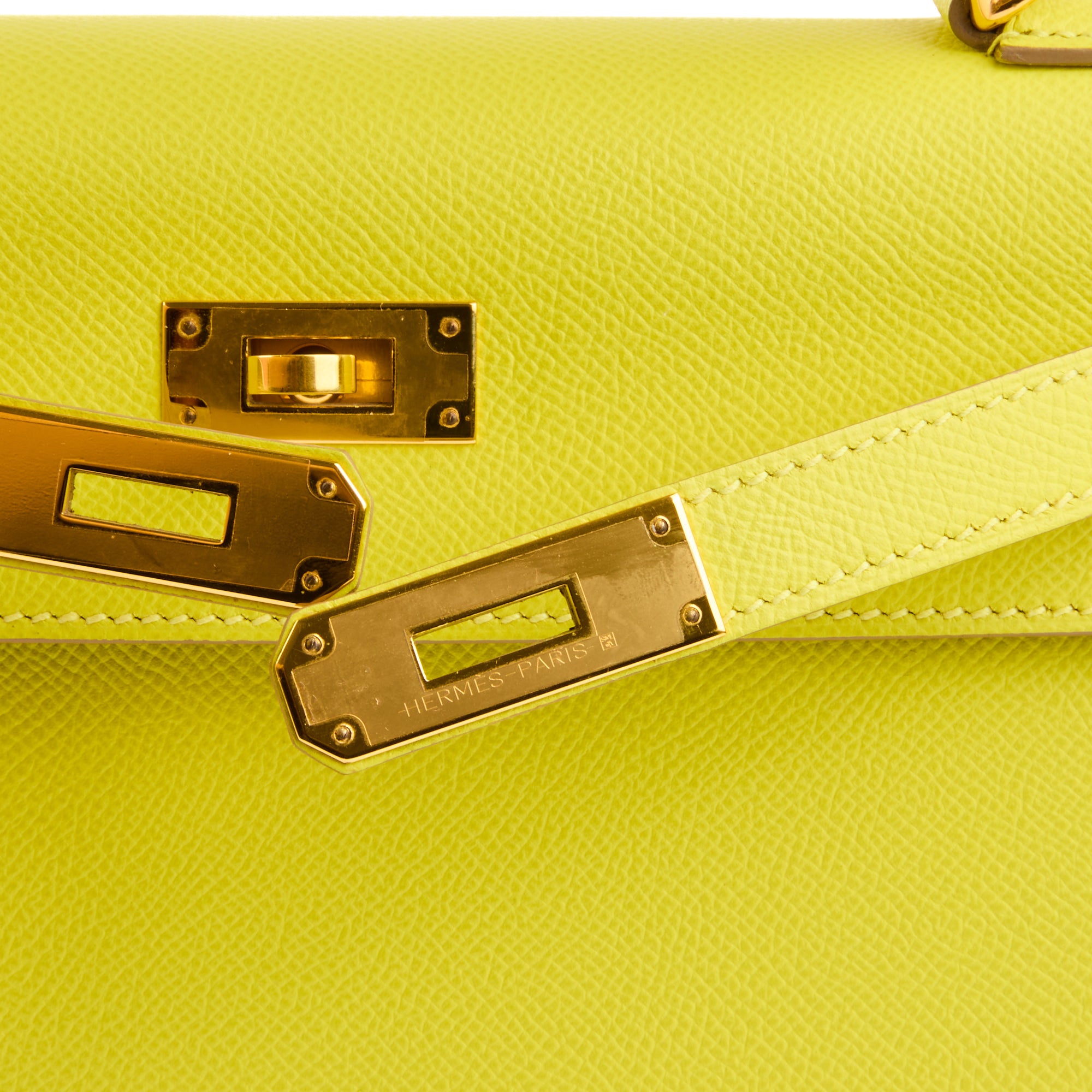 HERMES - Sac à main Kelly 28 Sellier cuir Epsom Jaune Lime - Handbag