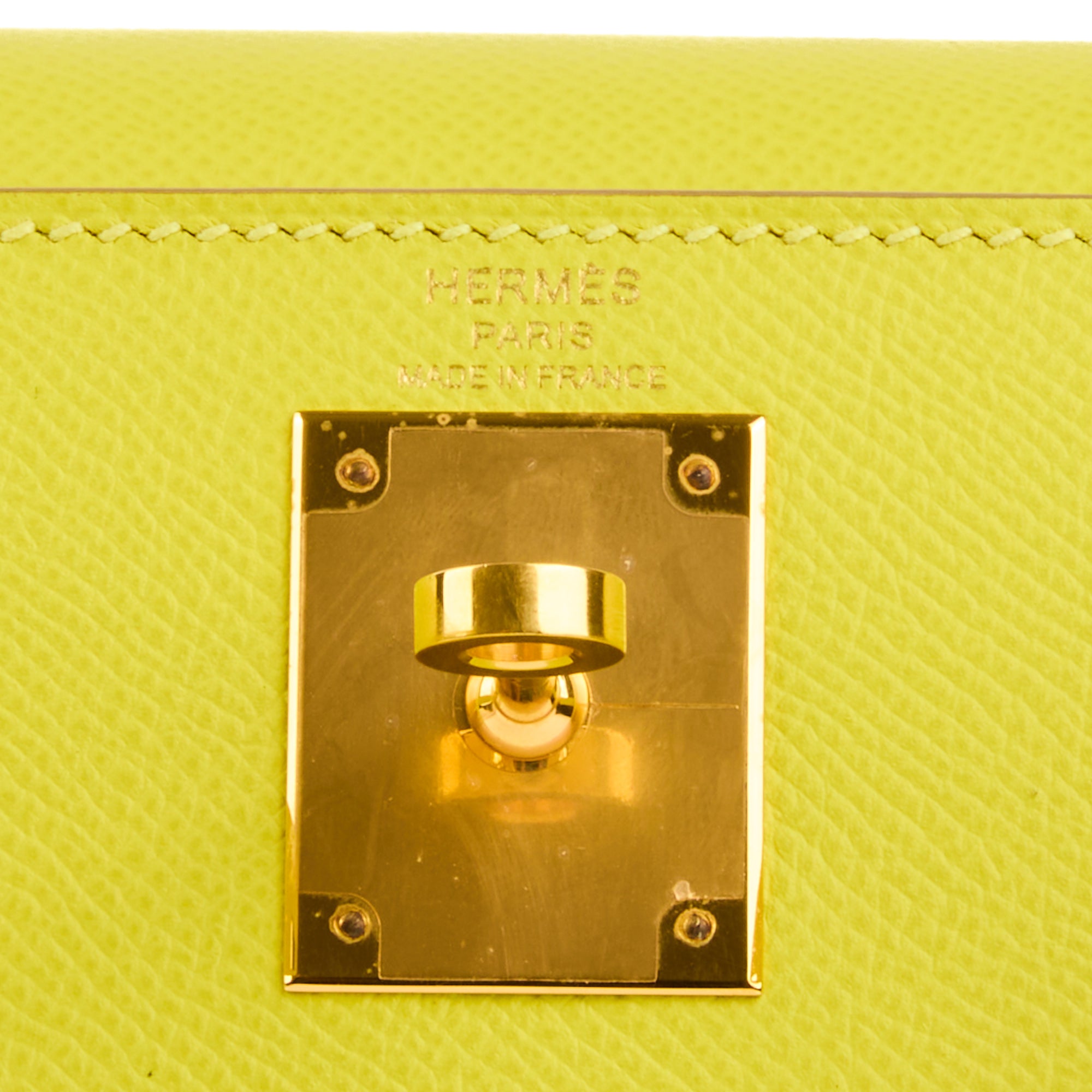 HERMES - Sac à main Kelly 28 Sellier cuir Epsom Jaune Lime - Handbag
