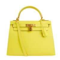HERMES - Sac à main Kelly 28 Sellier cuir Epsom Jaune Lime - Handbag