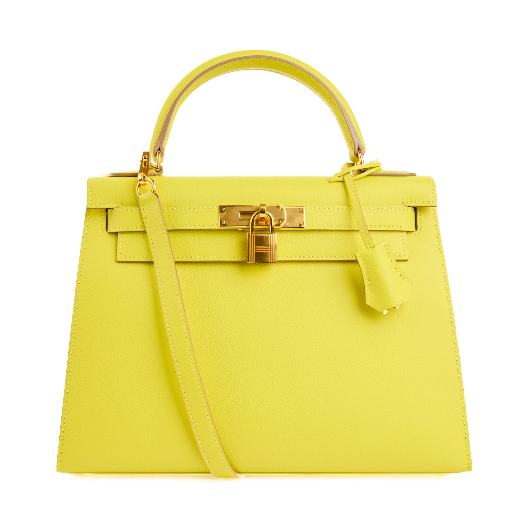 HERMES - Sac à main Kelly 28 Sellier cuir Epsom Jaune Lime - Handbag
