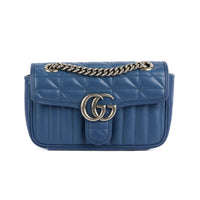 GUCCI - Sac bandoulière Marmont GG PM cuir bleu - Handbag