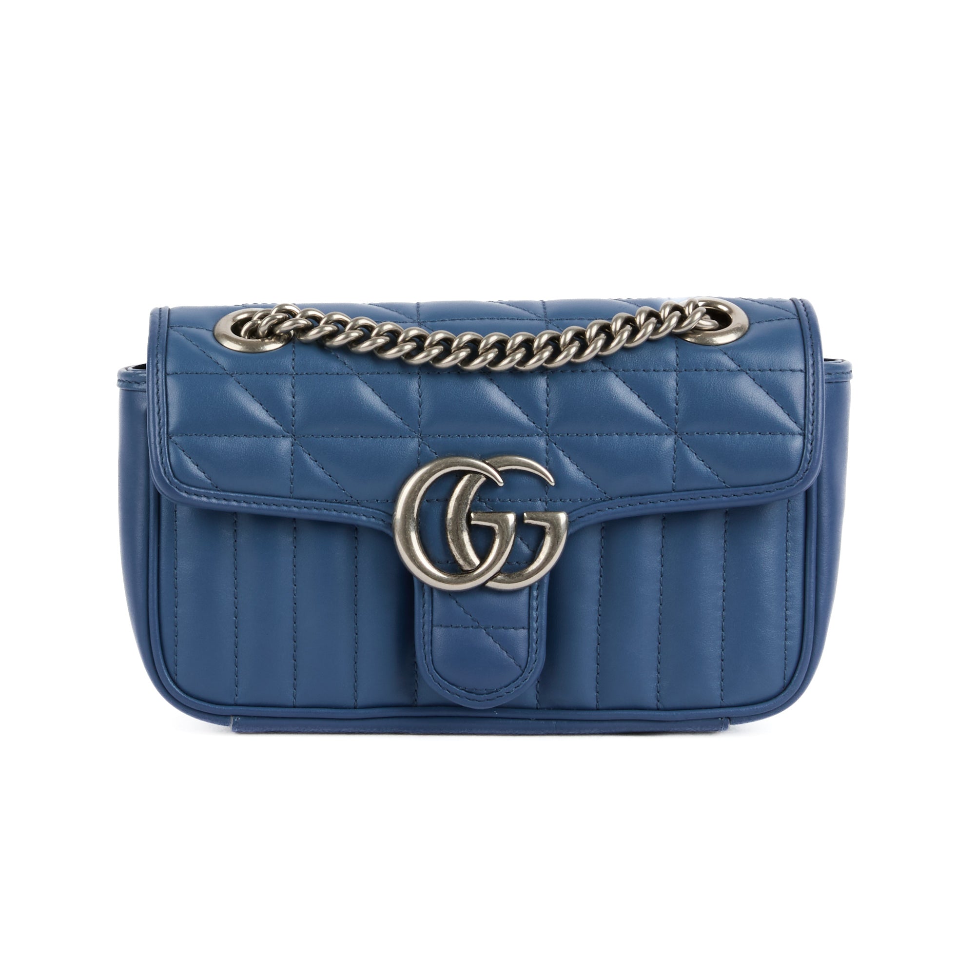 GUCCI - Sac bandoulière Marmont GG PM cuir bleu - Handbag