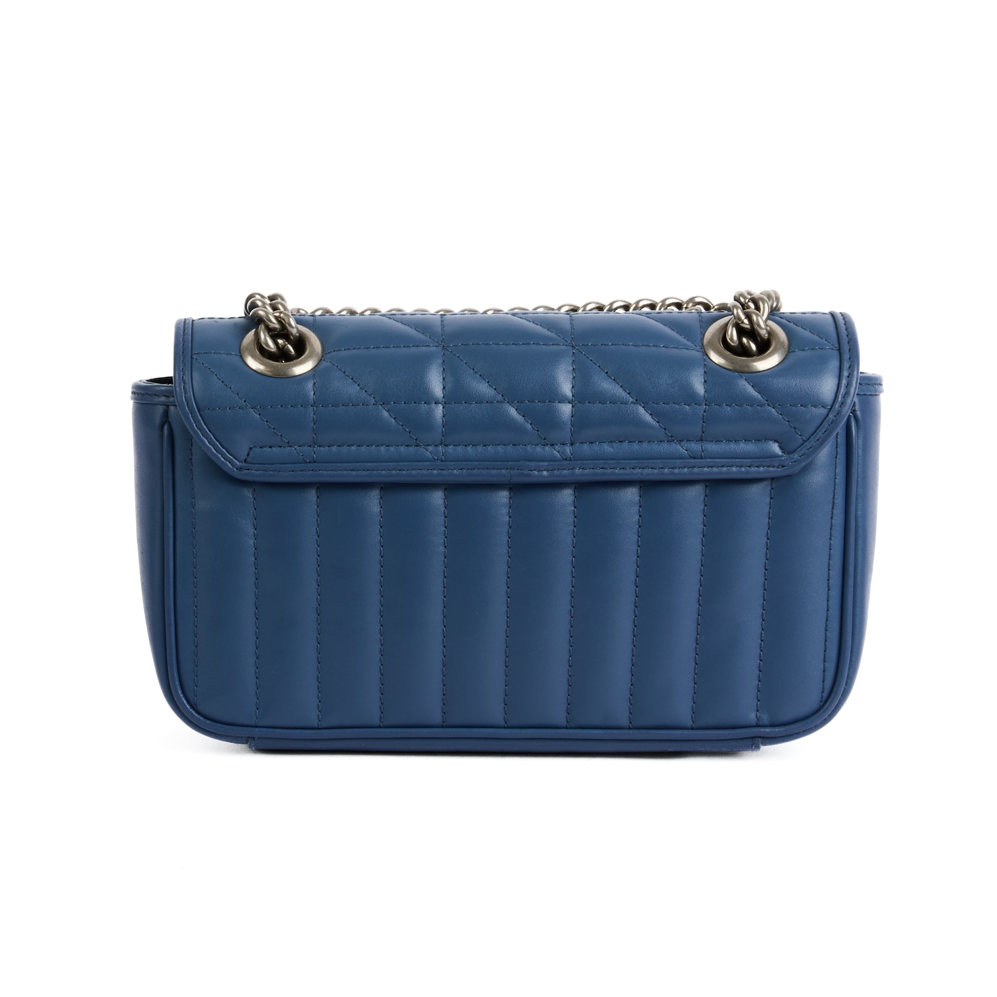 GUCCI - Sac bandoulière Marmont GG PM cuir bleu - Handbag