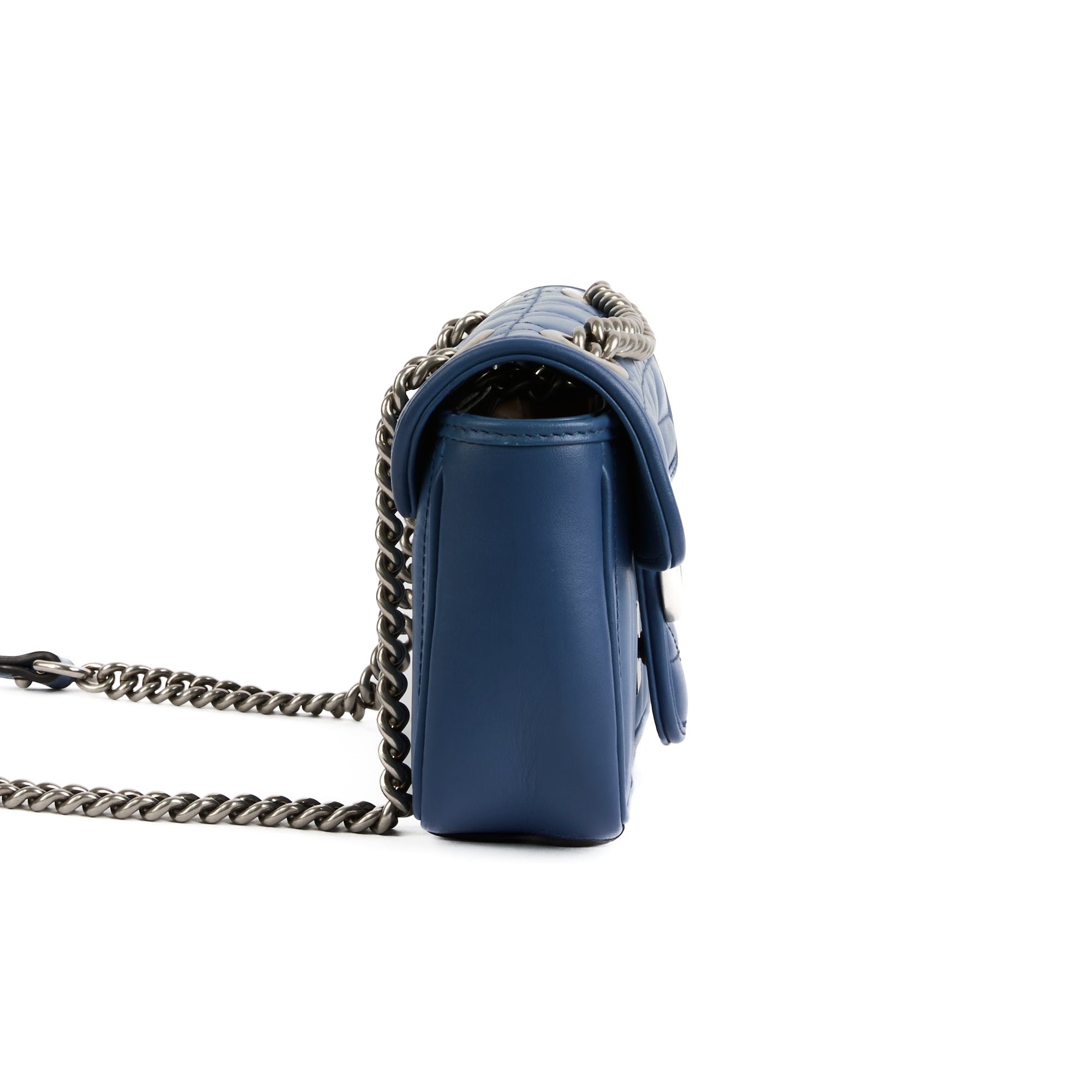 GUCCI - Sac bandoulière Marmont GG PM cuir bleu - Handbag