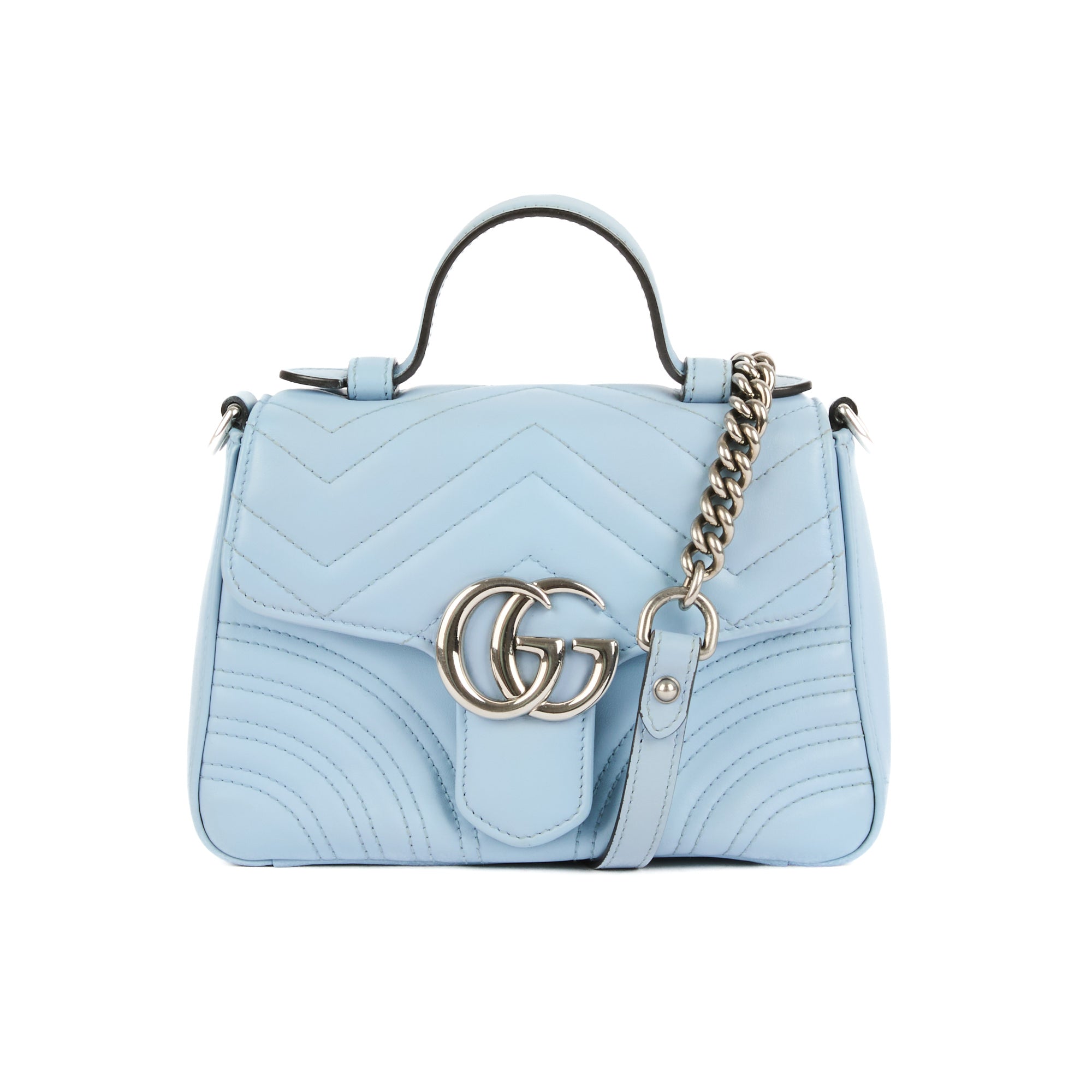 GUCCI - Sac bandoulière Marmont GG Top Handle cuir bleu - Handbag