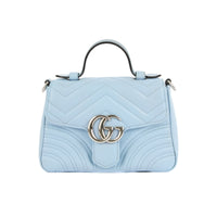 GUCCI - Sac bandoulière Marmont GG Top Handle cuir bleu - Handbag