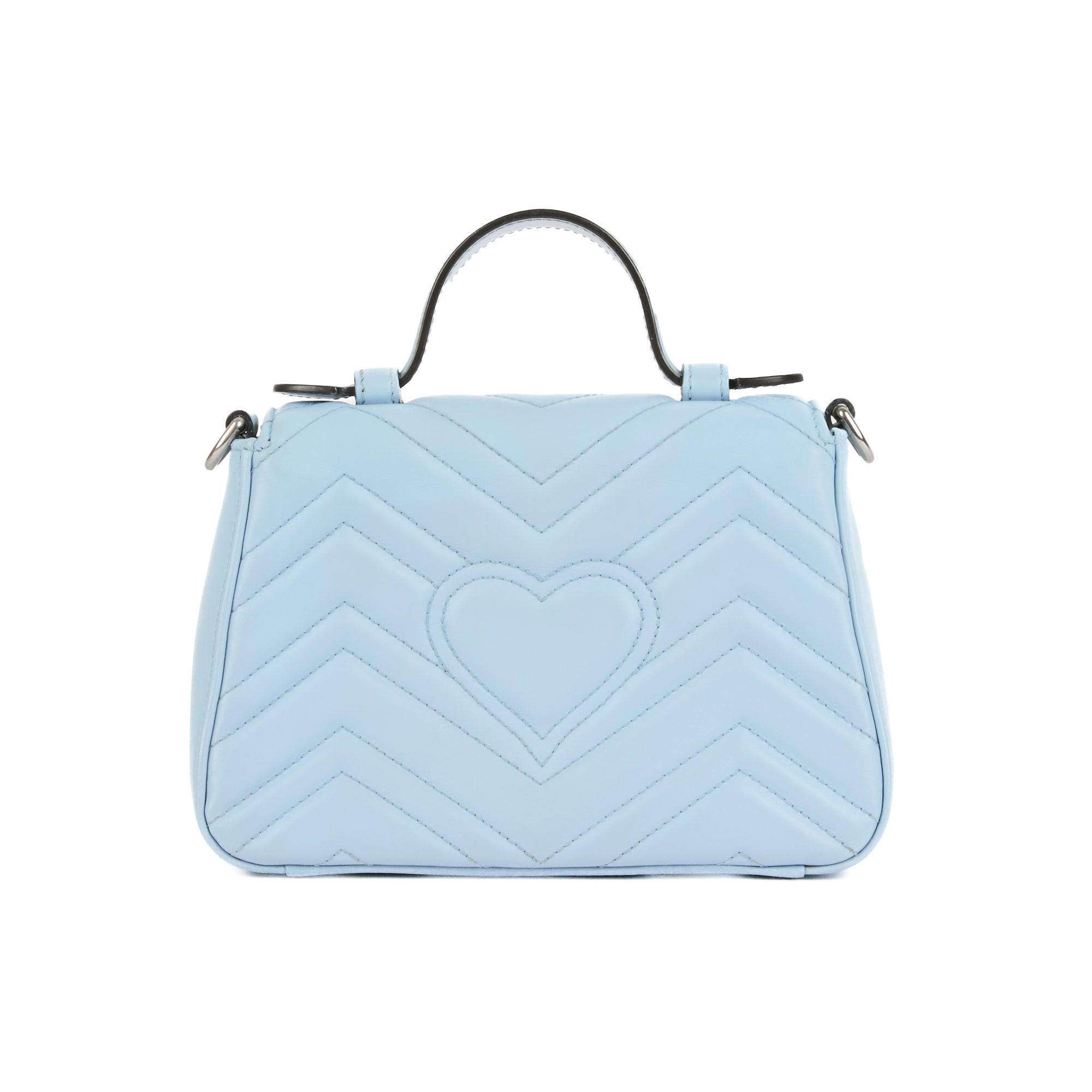 GUCCI - Sac bandoulière Marmont GG Top Handle cuir bleu - Handbag