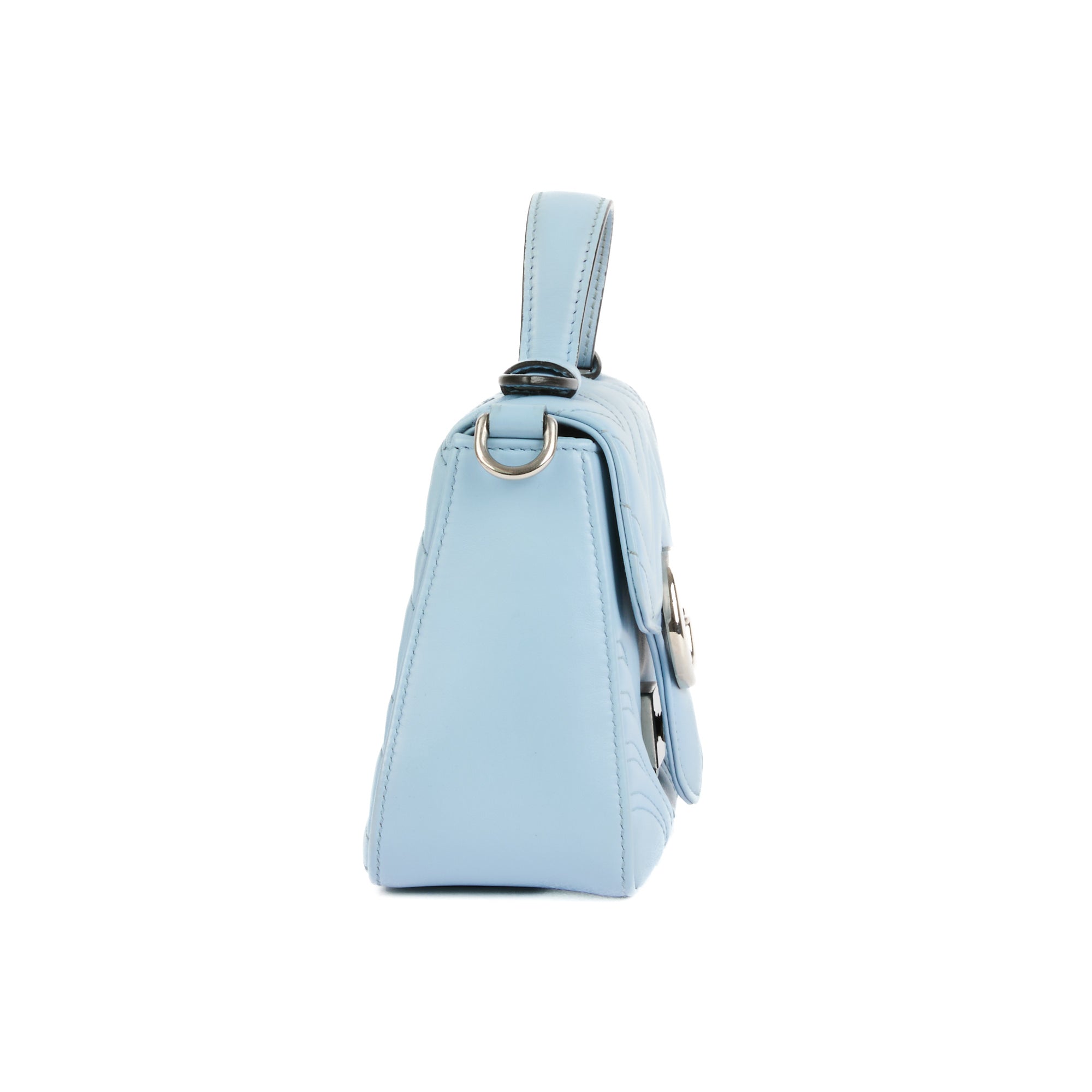 GUCCI - Sac bandoulière Marmont GG Top Handle cuir bleu - Handbag