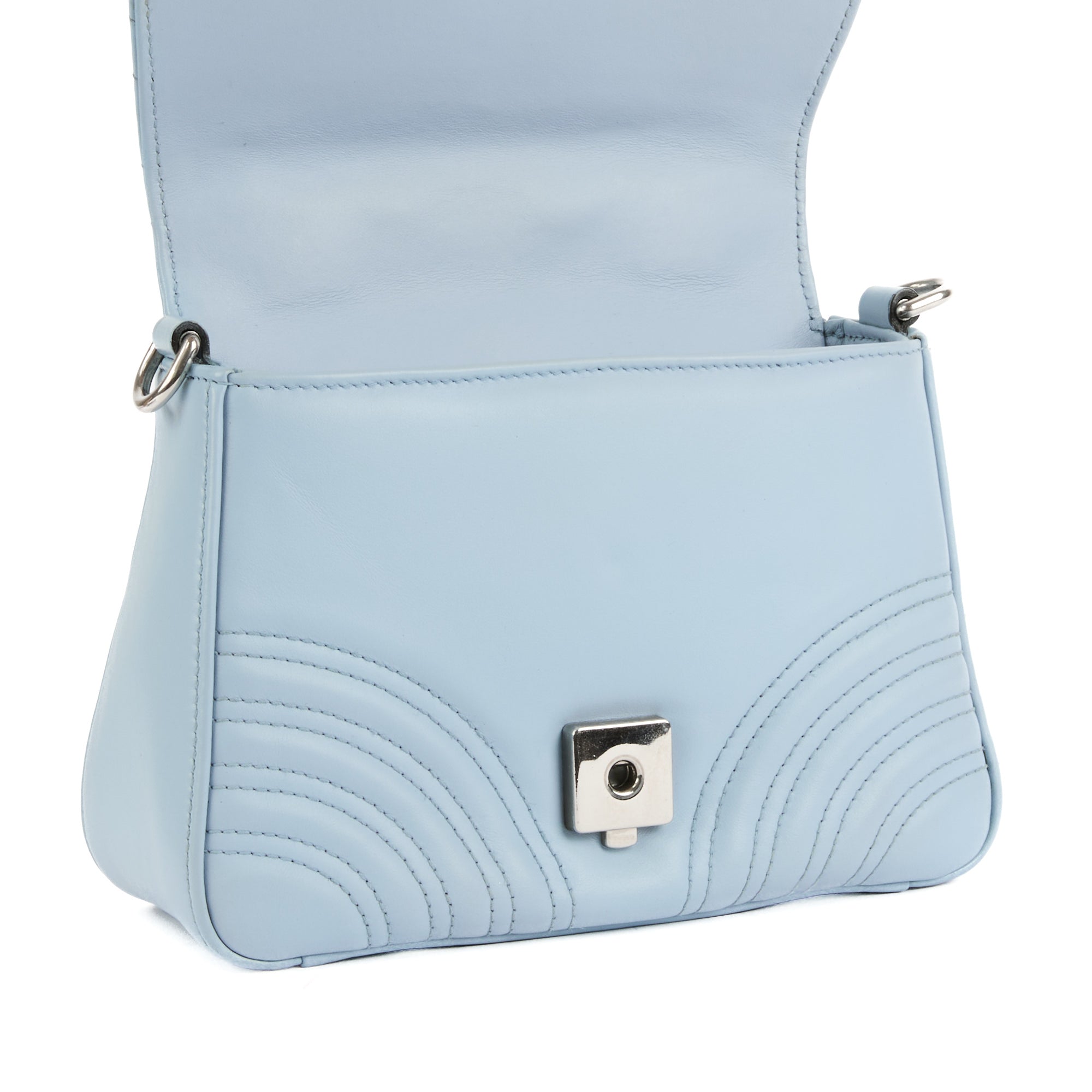 GUCCI - Sac bandoulière Marmont GG Top Handle cuir bleu - Handbag