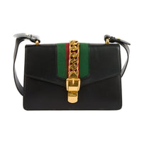 GUCCI - Sac bandoulière Sylvie bande web cuir noir - Handbag
