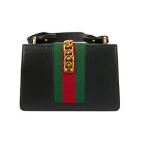 GUCCI - Sac bandoulière Sylvie bande web cuir noir - Handbag