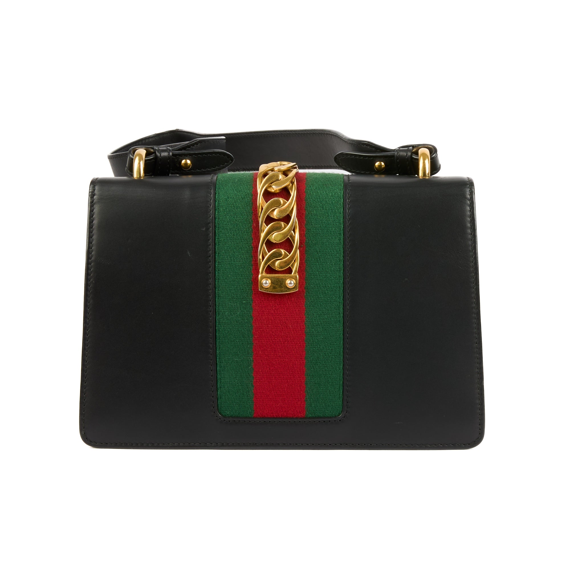 GUCCI - Sac bandoulière Sylvie bande web cuir noir - Handbag