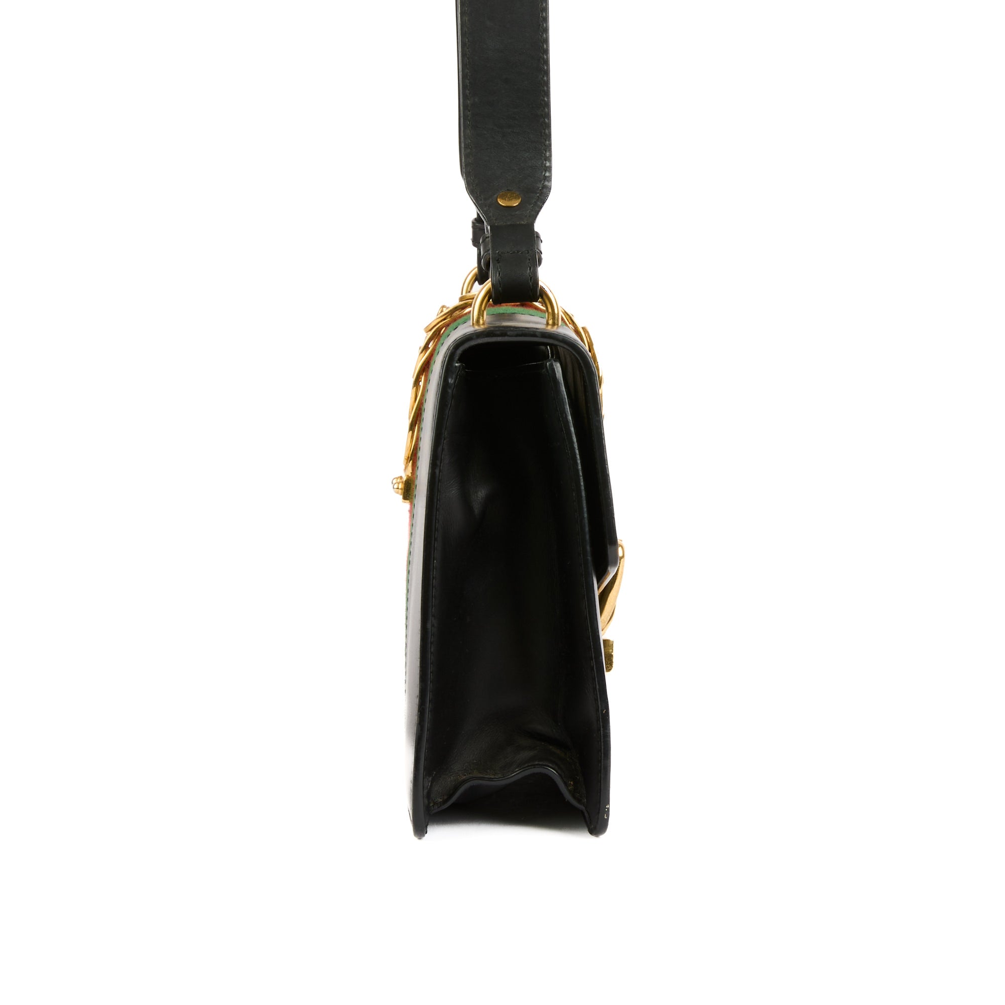 GUCCI - Sac bandoulière Sylvie bande web cuir noir - Handbag