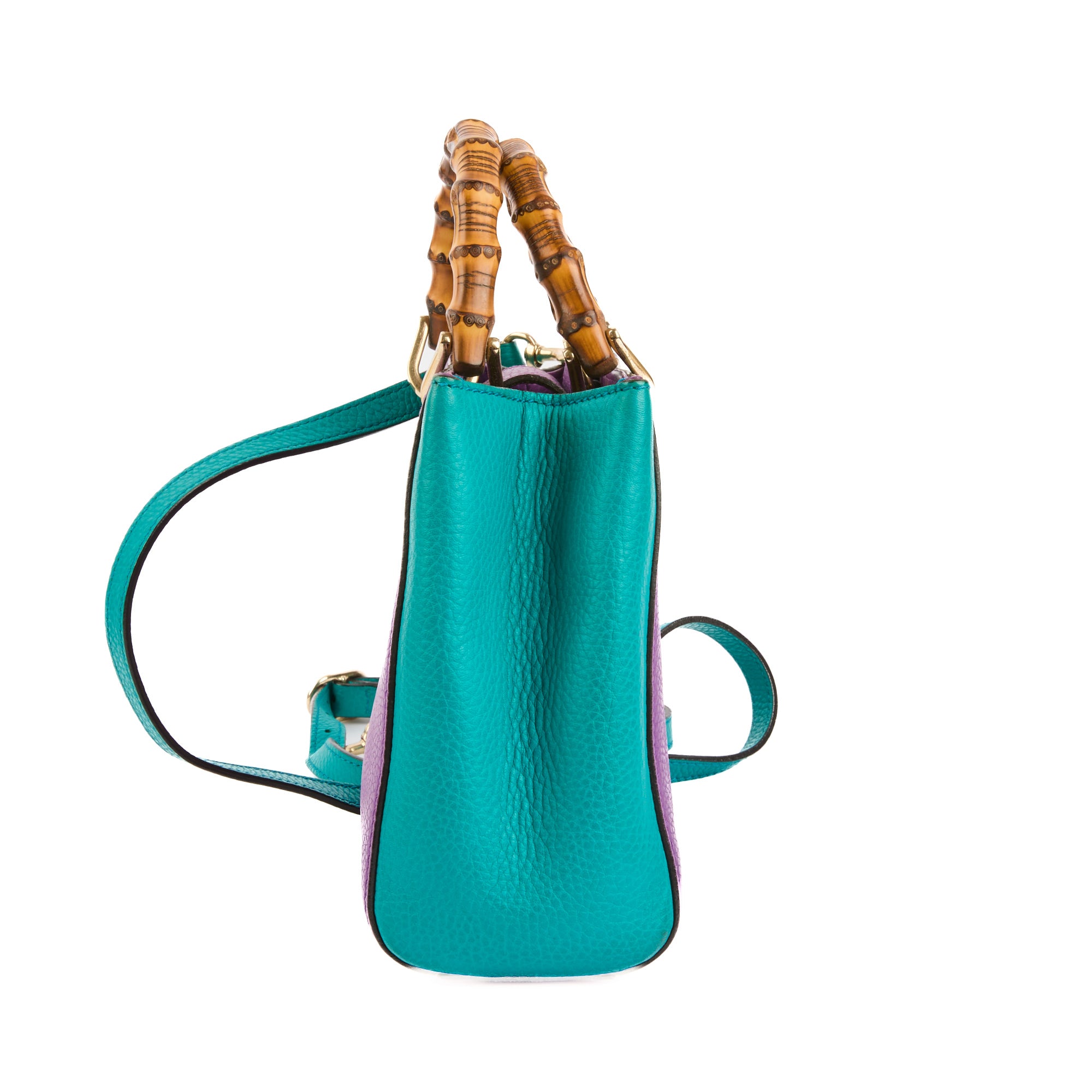 GUCCI - Sac bandoulière Mini Bamboo Shopper Tote cuir violet bleu - Handbag