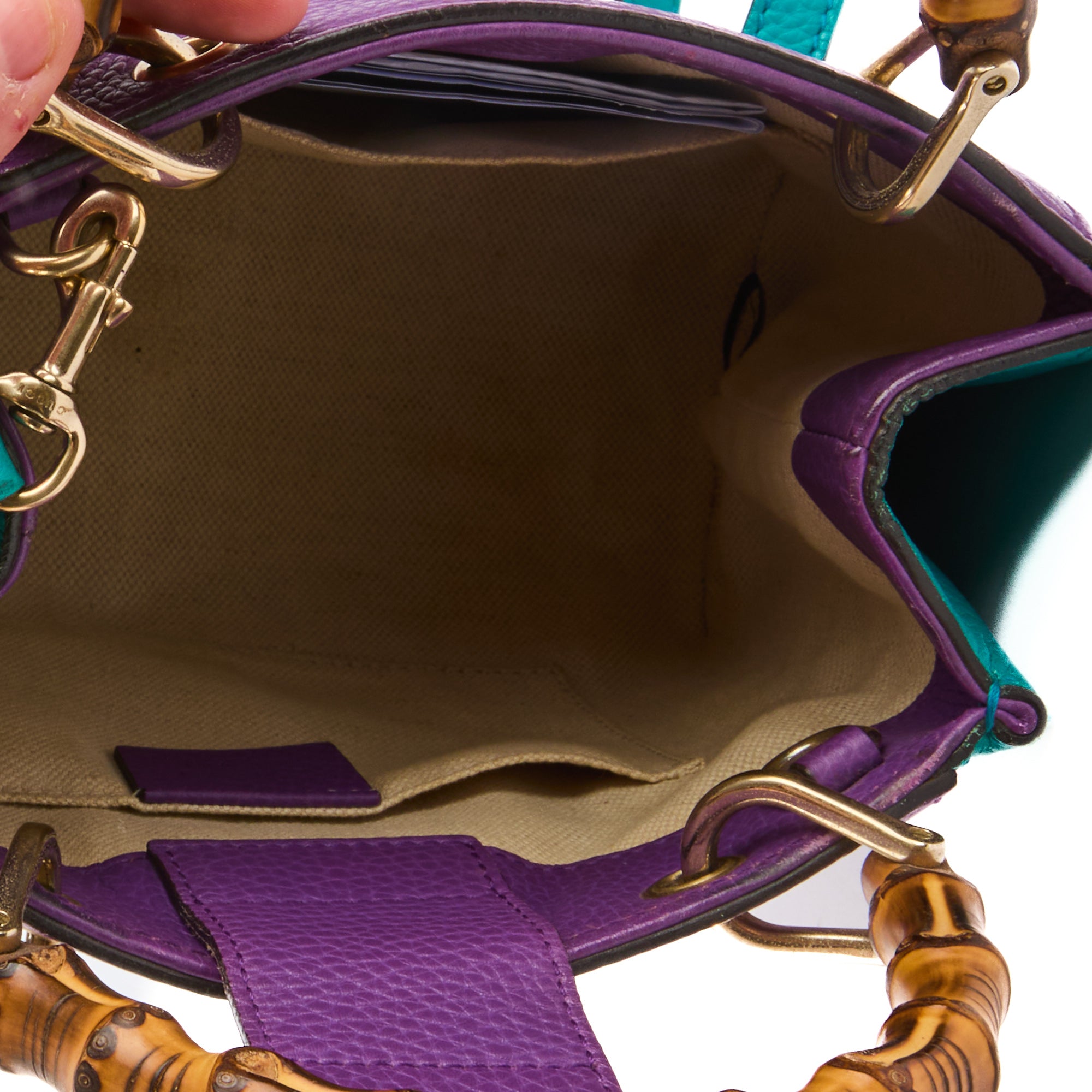 GUCCI - Sac bandoulière Mini Bamboo Shopper Tote cuir violet bleu - Handbag