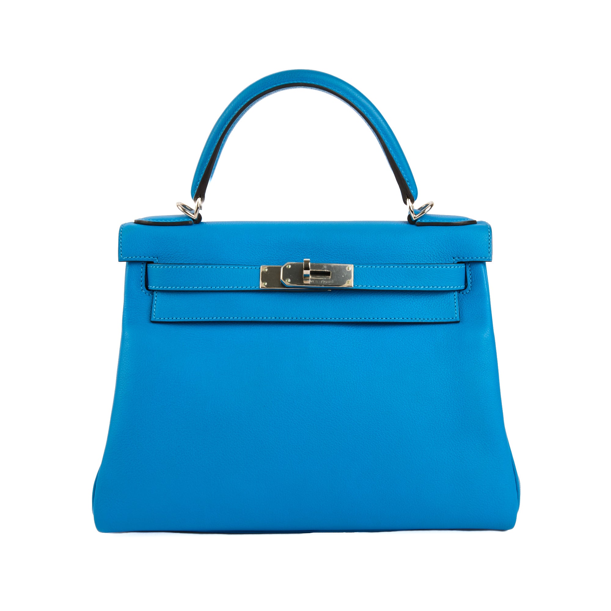 HERMES - Sac à main Kelly 28 Retourné cuir veau Swift bleu - Handbag