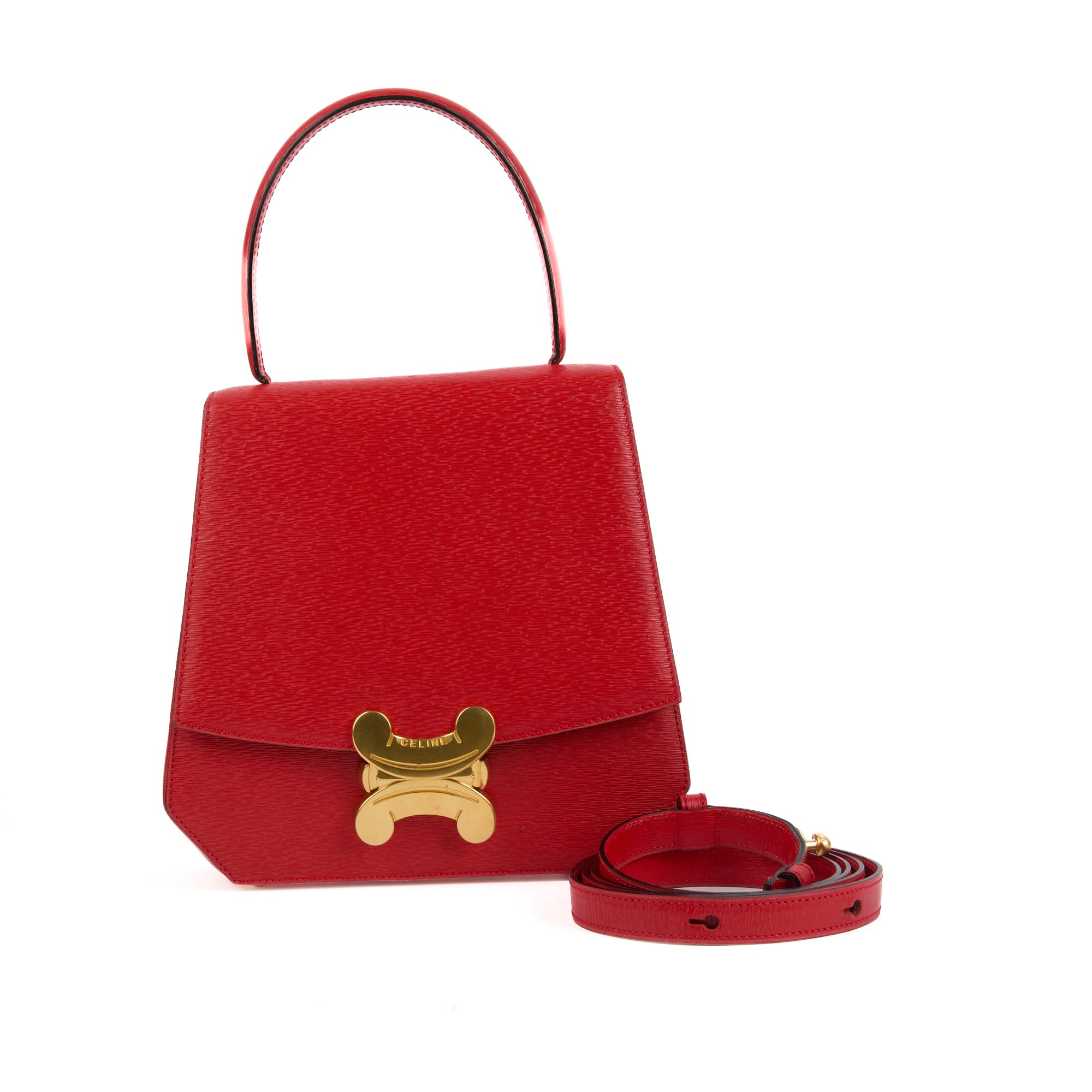 CELINE - Sac à main Vintage Triomphe cuir rouge - Handbag