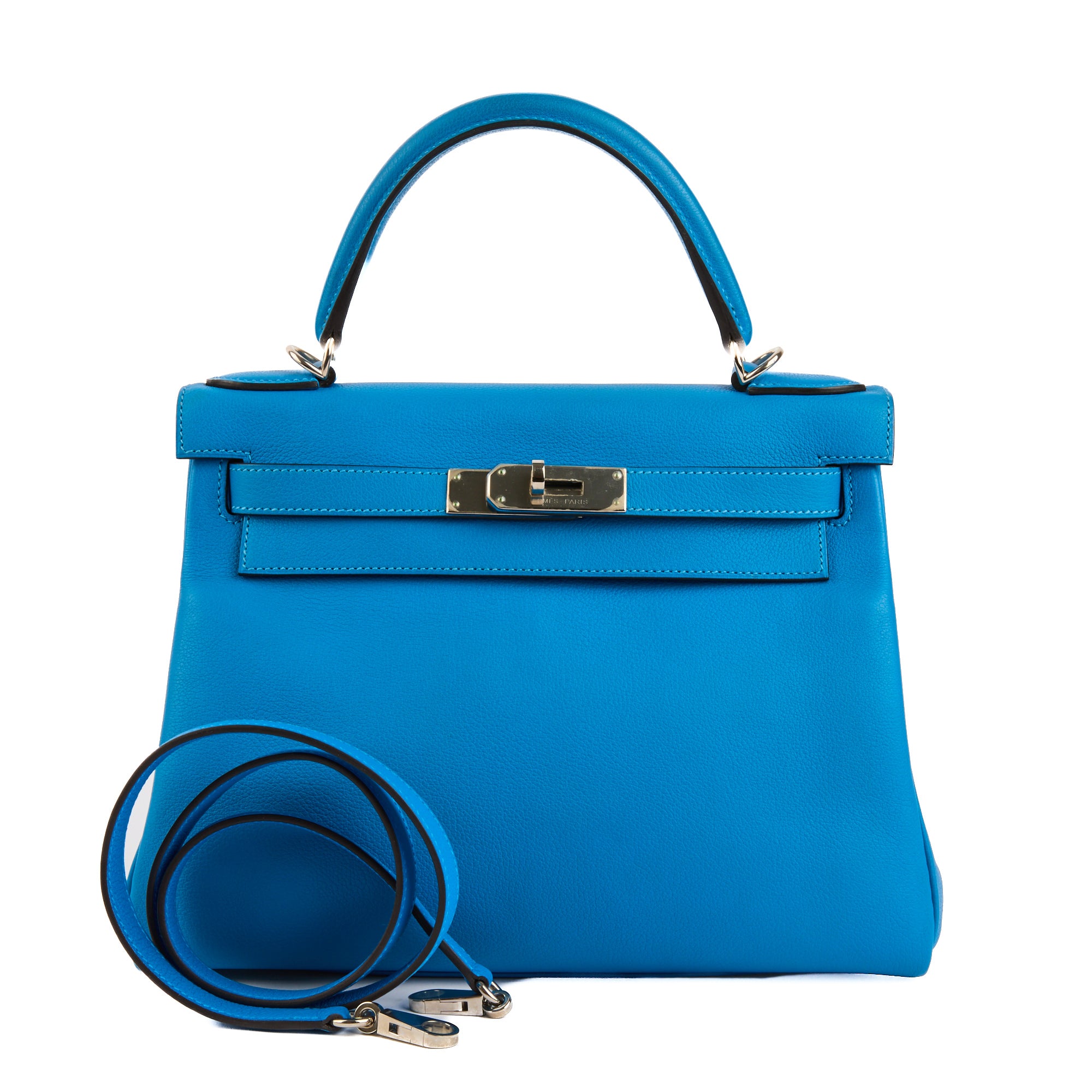 HERMES - Sac à main Kelly 28 Retourné cuir veau Swift bleu - Handbag