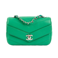 CHANEL - Sac bandoulière mini Data Center cuir chevron vert - Handbag