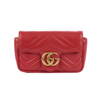 GUCCI - Sac bandoulière Mini Marmont GG cuir rouge - Handbag
