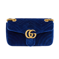 GUCCI - Sac bandoulière Marmont GG velours bleu - Handbag