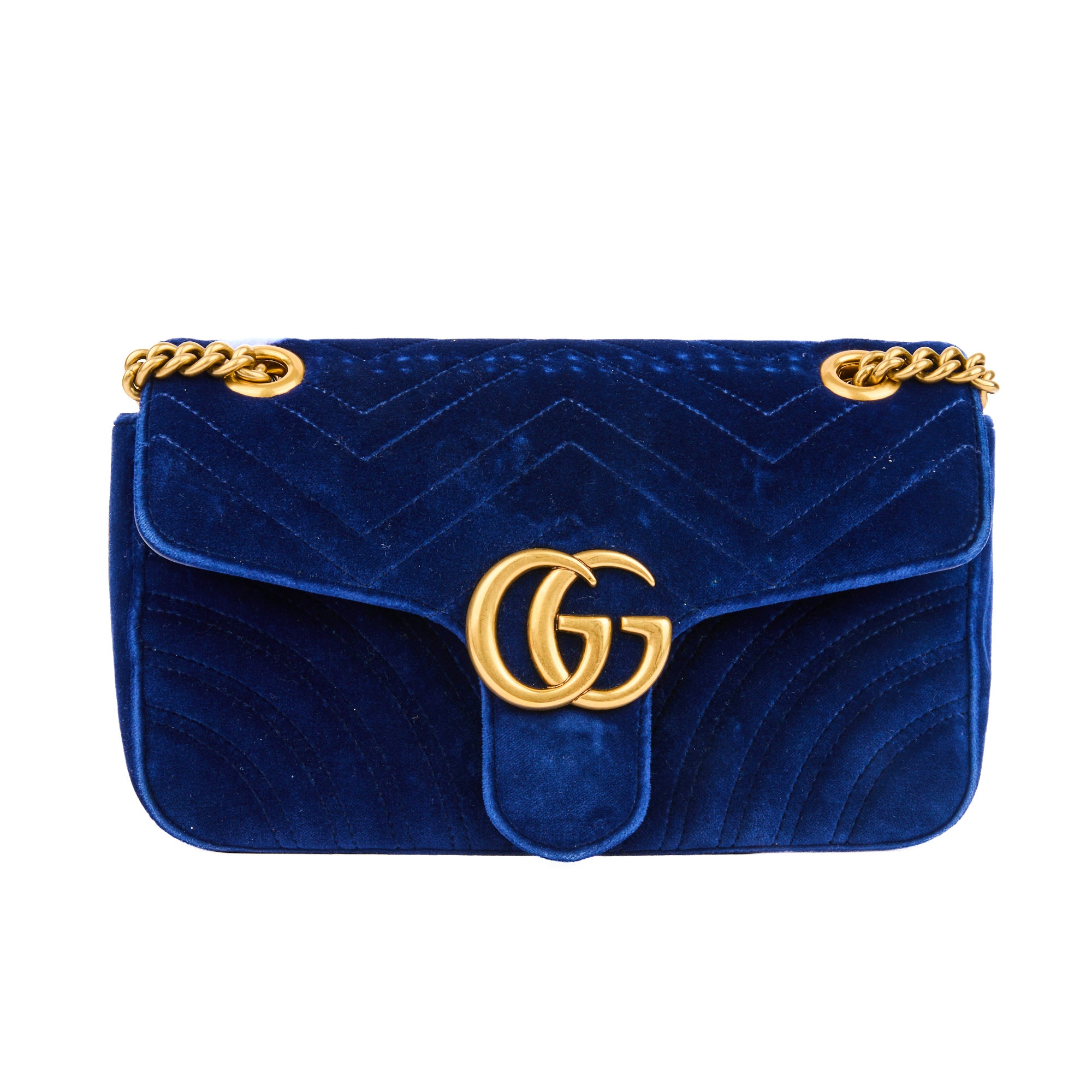 GUCCI - Sac bandoulière Marmont GG velours bleu - Handbag